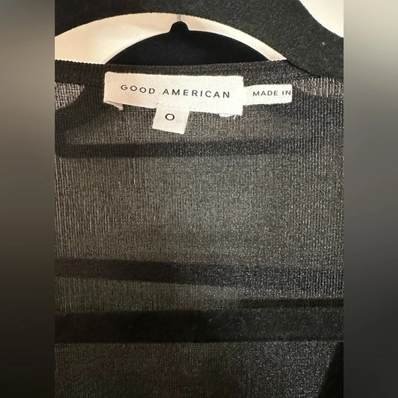 NWT GOOD AMERICAN Shimmer Long Sleeve Faux Wrap Dress In Black Size 0 (XS) - Picture 6 of 8